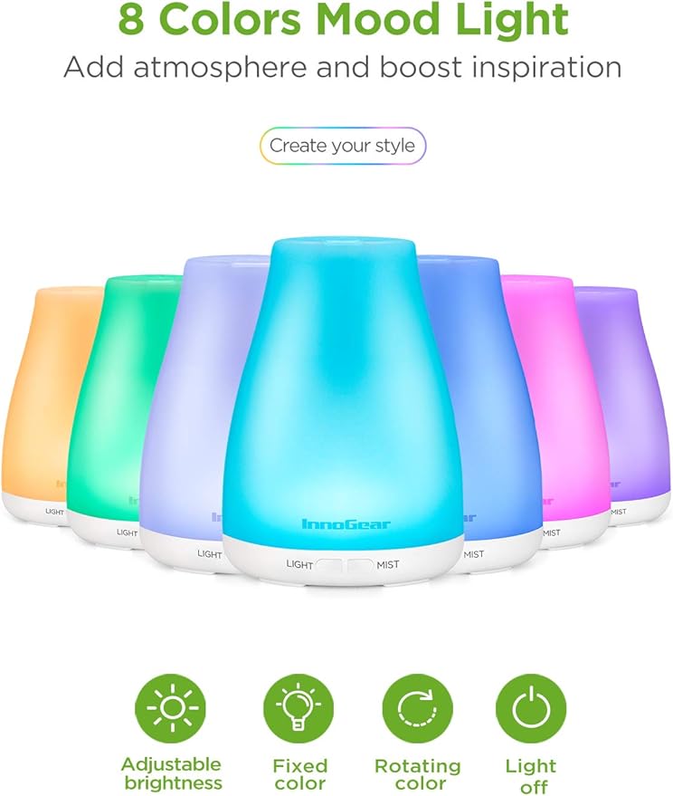 InnoGear Essential Oil Diffuser with Oils, 100ml Aromatherapy Diffuser with 6 Essential Oils Set, Aroma Cool Mist Humidifier Gift Set, White