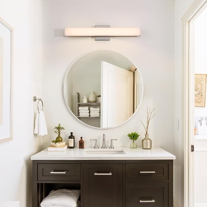 Brushed Nickel LED Vanity Light for Bathroom, 23.6-Inch Modern Fixture Over Mirror, 3 Color Temp Adjustable, 18W Energy-Saving Anti-Fog Lighting for Dressing Table, Dressing Room