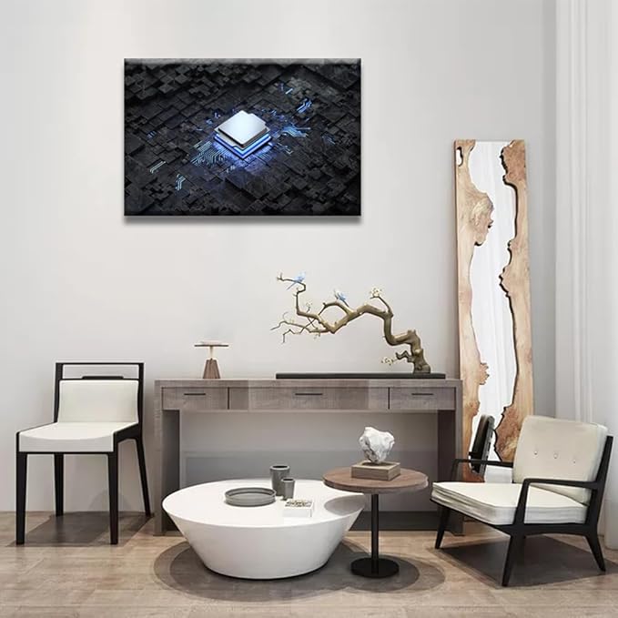 LSIUHWUWI Central Computer Processors CPU Canvas Artwork Wall Decor Artificial Intelligence Pictures Concept Prints Wall Art Modern Home Decor Posters Framed Ready to Hang 24x36 INCH
