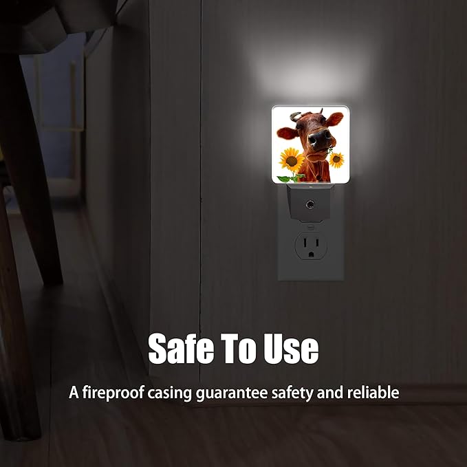 Fun Cow Night Light, Sunflower Plug into Wall with Dusk to Dawn Light Sensors,Warm Nightlights for Bedroom, Bathroom, Hallway, Kitchen, Gifts Ideal for Boys Girls Women Men
