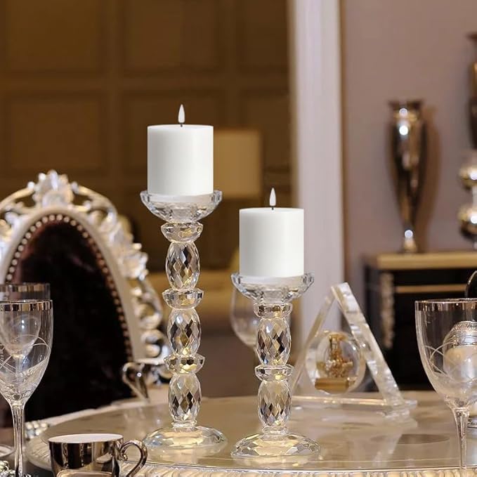Flameless Candles Set of 2 (3x3 inch) Flickering LED Real Wax Candles Battery Operated with Remote Control Timers for Fireplace Bedroom Livingroom Party Dimmable White Pillars Flat top