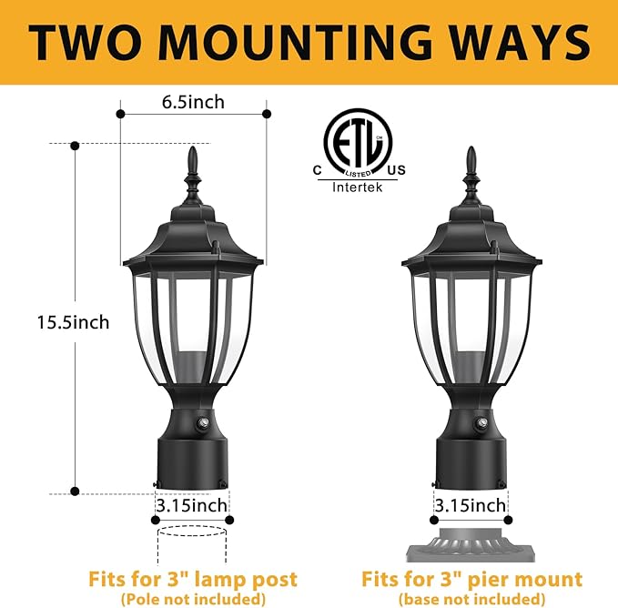 Lamomo Dusk to Dawn Outdoor Post Lights, Waterproof Aluminum Lamp Post Light Fixture, Lamp Posts Outdoor Lighting Pole Lantern for Yard Patio Pathway Garden
