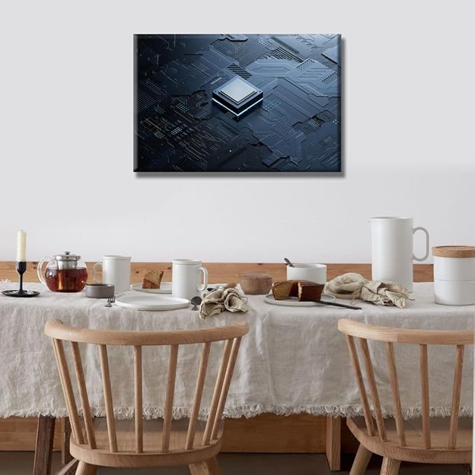 Central Computer Processors CPU Wall Painting for Living Room Technology Digital Wall Art Canvas Prints Wall Decor CPU Concept Wall Art for Office Bedroom Framed 16X24 INCH