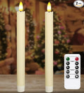 KSWING 2 PCS Upgraded Real Wax LED Flameless Taper Candles with Remote, White Candlesticks Battery Operated Flickering - 9.6” Long Realistic Fake Candle Sticks for Home/Wedding/Fireplace Xmas Decor