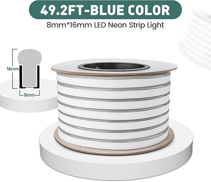 GZBtech Flexible LED Neon Rope Lights 50FT,AC 110-120V Waterproof Strip Light, 120 LEDs/M Cuttable Connectable Neon Lighting for Indoor Outdoor Home Decor/Commercial Building Use-Blue 15M, ETL Listed