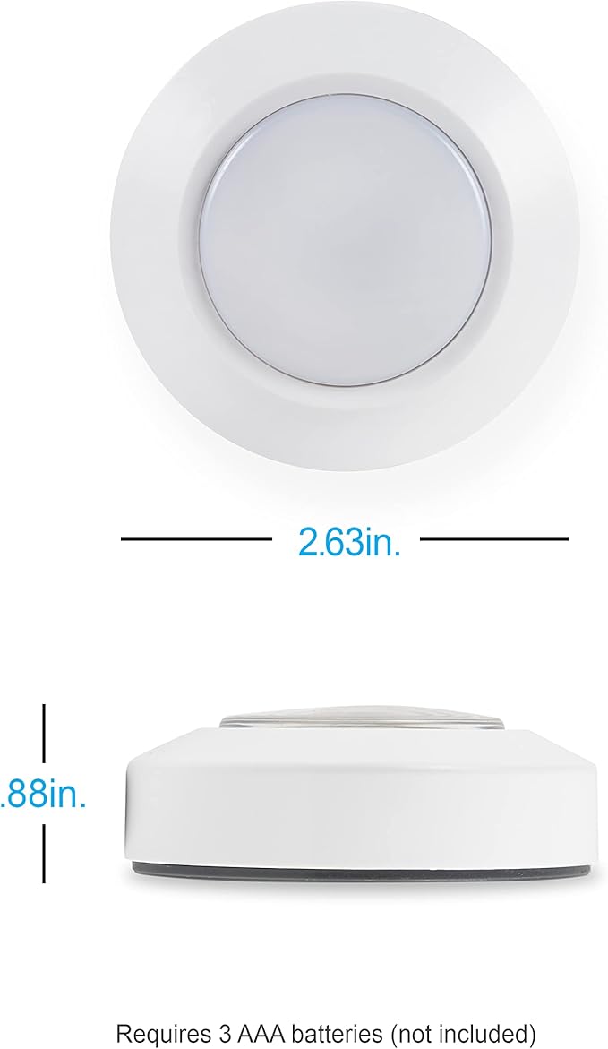 GE Round Mini Touch Light, Battery Operated, White, Push On/Off, Wireless, Emergency Lighting, Hurricane, Storm, Tornado, Under Cabinet, Closet, Attic, Nightstand, Nursery, Bathroom, Hallway, 55219