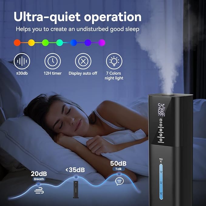 8L 2.1Gal Quiet Cool Mist Humidifiers+8L 2.1Gal Smart App Humidifiers for Large Room Bedroom Home with 7 Colors Light(White,Black)