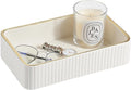 Desk Organizer Tray, PU Leather Nightstand Organizer Perfume Valet Tray for Men Women, Decorative Vanity Trays Trinket Dish Key Bowl for Entryway Table (Ivory, Small)