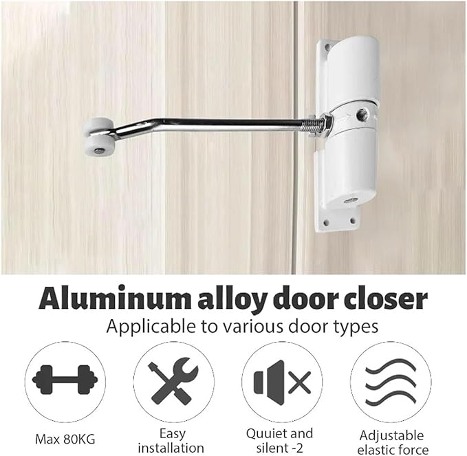 Heavy-Duty Automatic Door Closer, Spring Adjustable 30kg Closing Hinge(Black)