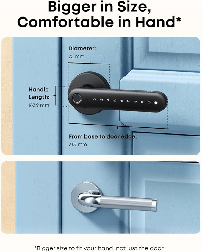 eufy Security Smart Lock FamiLock C32, Fingerprint Keyless Entry Door Lock with Handle for Interior Doors, Built-in Wi-Fi (2.4 GHz Only), App Control, Auto Lock, 4 AA Batteries, Alexa/Google