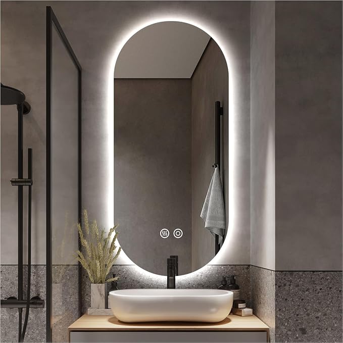 32" x 20" Oval Backlit Bathroom Mirror with Lights, Pill-Shaped LED Lighted Vanity Mirror for Wall, Anit-Fog, Stepless Dimmable, Memory Function, Frameless Smart Mirror, Shatter-Proof, CRI≥93