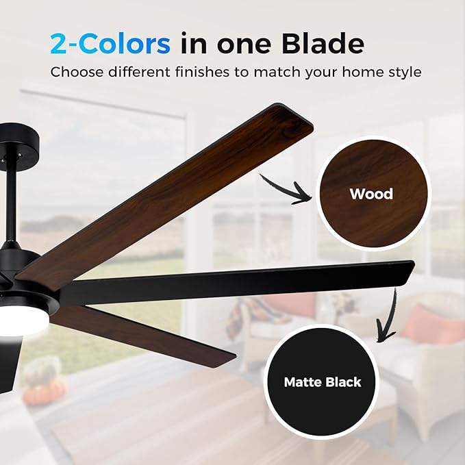72 In Large Smart Ceiling Fan with Light and Alexa APP Remote Control,6 Speed,3CCT,Quiet Reversible DC Motor Black Indoor Outdoor Ceiing Fan for Patio or Living Room