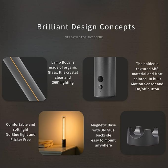 AUGE LIGHT Motion Sensor Wall Sconce Motion Sensor Light Magnetic Body Sensor Wall Light Wall Sconce Rechargeable USB Torch Light Cordless Handheld Portable for Bedside Stair Hallway (Matte Grey)