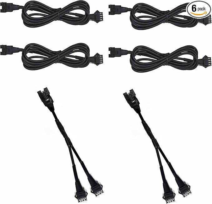 4pcs 60in RGB Extension Cords with 2pcs 2-Way Splitters Waterproof Extension Wire Cord Set for RGB Multi-Color Neon Accent Motorcycle LED Strips Rock Light Kits ATV Car Lights