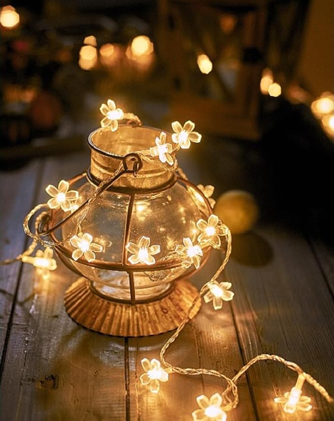 Flower String Lights Plug in, WFGGEH 10ft 20 LED Warm White Cherry Blossom Fairy String Lights for Party Birthday Wedding Christmas Home Decoration