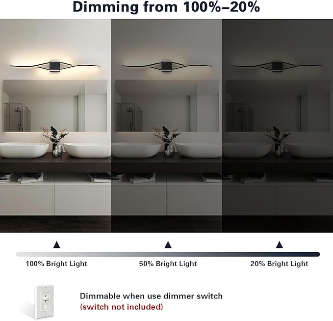 Joossnwell Bathroom Light Fixture Over Mirror 39.37 Inch Vanity Lights Bar for Bathroom Dimmable 5CCT Modern Vanity Light Black Led Bath Light Wall Lamp