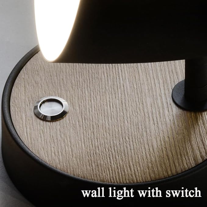 Hardwired Wall Sconce with Switch,Modern Black and Wood Wall Lights for Bedroom with 350°Rotation Metal Shade,Indoor E26 Wall Lamp for Living Room,Dining Room,Hallway,Stairway,Wall Decor
