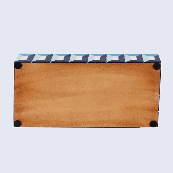Handicrafts Home Large Blue Decorative Storage Box with Lid– Modern Coffee Table Storage Box, Geometric Resin Inlay Wooden Box, Remote Control Organizer, Keepsake Box for Coastal Decor- 12x6x2