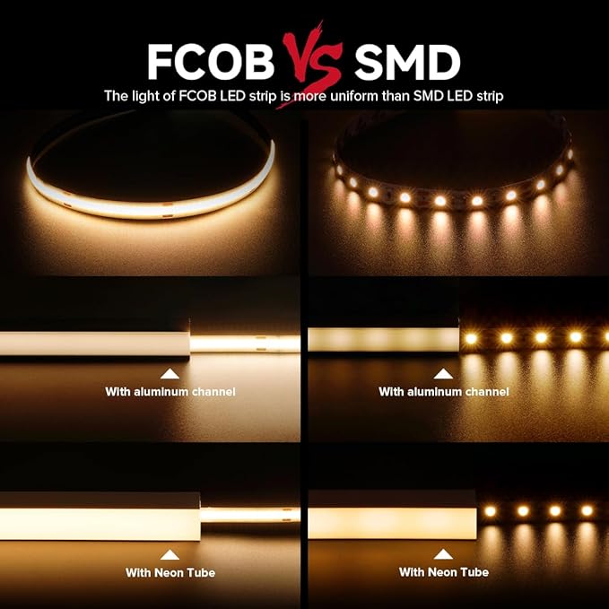 BTF-LIGHTING FCOB COB LED Strip 8W/m 16.4FT DC12V Warm White 2700K Flexible High Density Uniform Light CRI 90+ 8mm Width LED Ribbon Black PCB for Indoor Decor(No Adapter or Controller)