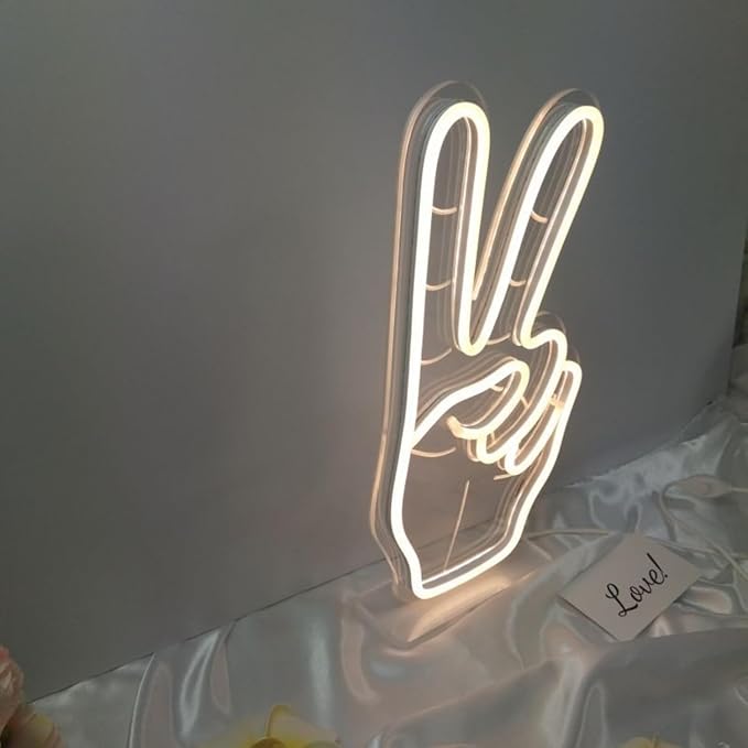 Victory Sign LED Neon Sign for Wall Decor USB Adjustable Brightness Living Room Bars Barbers Pub Wedding Party Salon Club Gatherings Gaming Room Man Cave Halloween Christmas Birthday Art Wall Decor