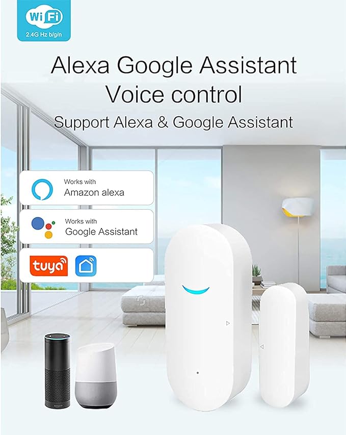 5 Pack WiFi Wireless Door Window Sensor,TUYA Smart Alarm with Free Notification APP Control Home Security Alarm System，Compatible with Alexa Google Assistant