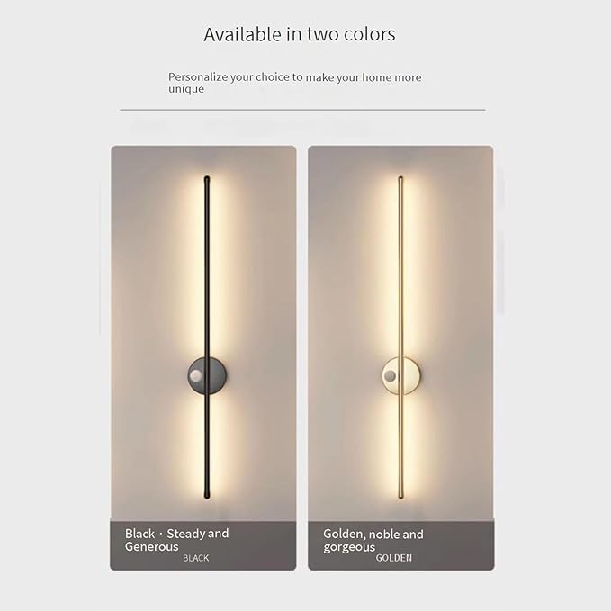 LED Long Strip Wall Lights with Motion Sensor Lamp 3000K/4000K/6000K Lighting Modern Simple Aluminum Mounted Indoor Bedside Decoration Light Living Room(Black Neutral Light,60cm)