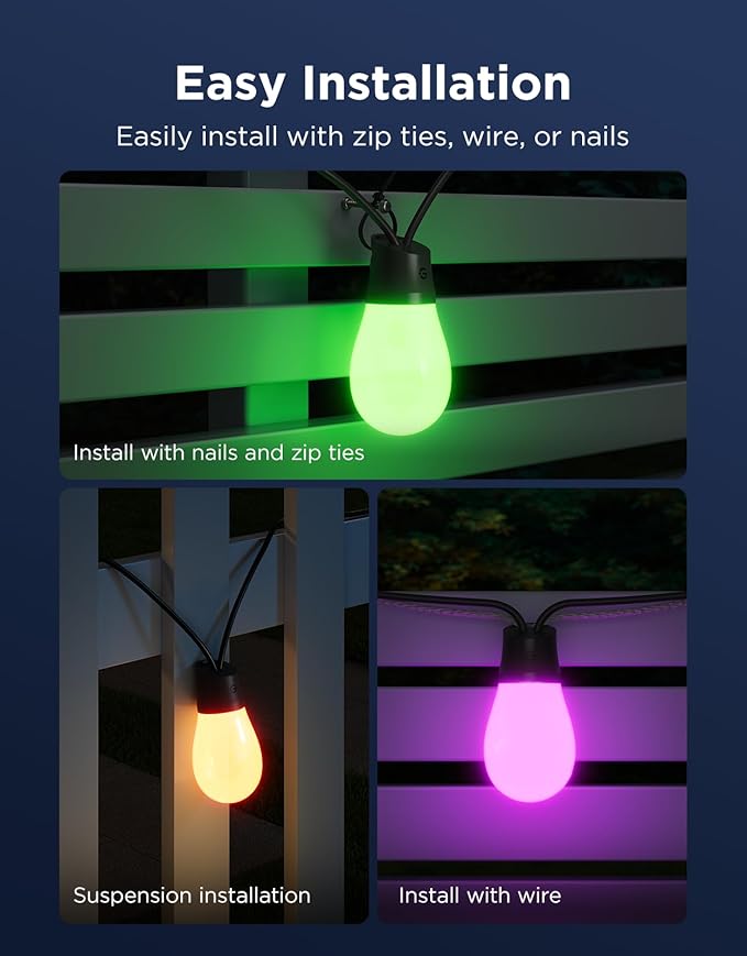 Govee S14 Bulb Outdoor String Lights 2, 48ft Smart RGBIC Warm White Patio Lights with 15 LED Bulbs, 111 Scene Modes for Outdoor Decor, Upgraded IP66 Compatible with Alexa, Google, Matter, APP Control