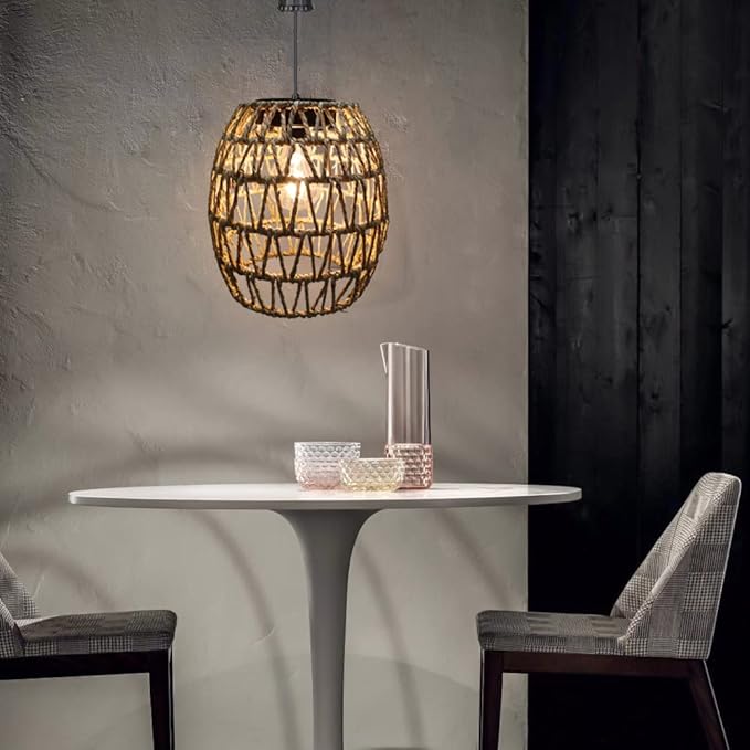Battery Operated Outdoor Hanging Light Waterproof,6 Hours Timer Seagrass Woven Chandelier Indoor Outdoor Rattan Lantern for Patio Porch Gazebo Garden,Battery Operated Pendant Light with Edison Bulb