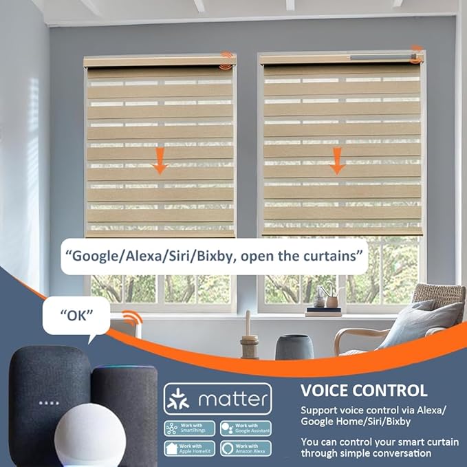 Matter Over WiFi Smart Roller Shade Motor, Φ45mm AC 120V Electric Blind Motor, Works with HomeKit, Alexa, Google Home, SmartThings (50N.m Torque for Φ50mm（2") Groove Tube