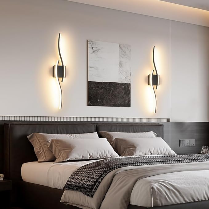 Modern Hardwired Wall Sconce Set of 2, LED Black Wall Light with Remote Control, RC Dimmable LED Wall Light Indoor, Wall Decor for Hallway Bedroom Living Room TV Wall, 27.5 in, Timer, Memory
