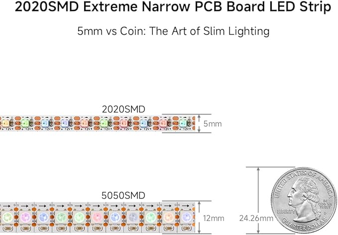 BTF-LIGHTING WS2812B IC RGB 5mm Ultra Narrow LED Strip 2020SMD DC12V Individually Addressable 6.4FT 160Pixels/m 320LED Dream Color Tape Light for Home DIY Decoration IP30 (No Adapter or Controller)