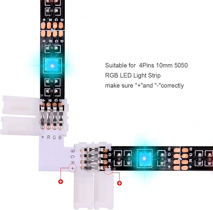 iCreating LED Strip Connectors 4 Pin, 5050 LED Light Connectors Kit Includes L Shape Connectors for Strip Lights 4Pin 10mm Strips Connectors for Controller 4 Pin LED Connectors Jumper