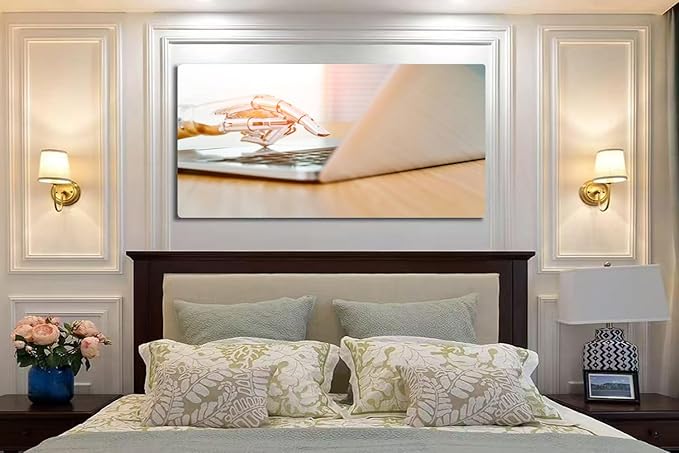 Wibinuki Wall Art Wall Decor Wall Paintings Robot's hand typing on keyboard for Living Room Bedroom Bathroom Home Decor Can Be Hung Directly 20"x 40"