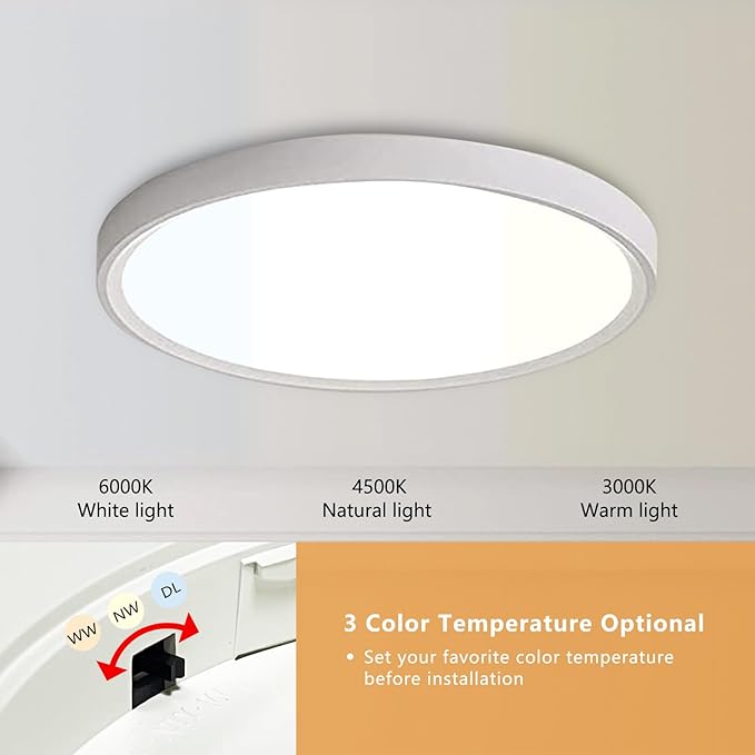 4PK 12 Inch LED Flush Mount Ceiling Light, 24W, 2520LM, 3000K/4000K/6000K CCT Selectable Super Slim LED Ceiling Light, Close to Ceiling Round Flat Panel Light for Hallway, Bedroom,Kitchen ect