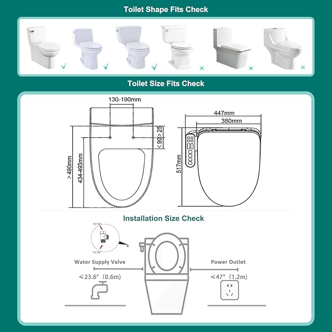 Aquatiz Elongated Smart Toilet Seat, Electronic Heated Toilet Seat, Self-Cleaning Nozzle, Temperature Controlled Wash, Air Dryer, Deodorizer, LED Light, Multi-mode Wash, (Panel Control)