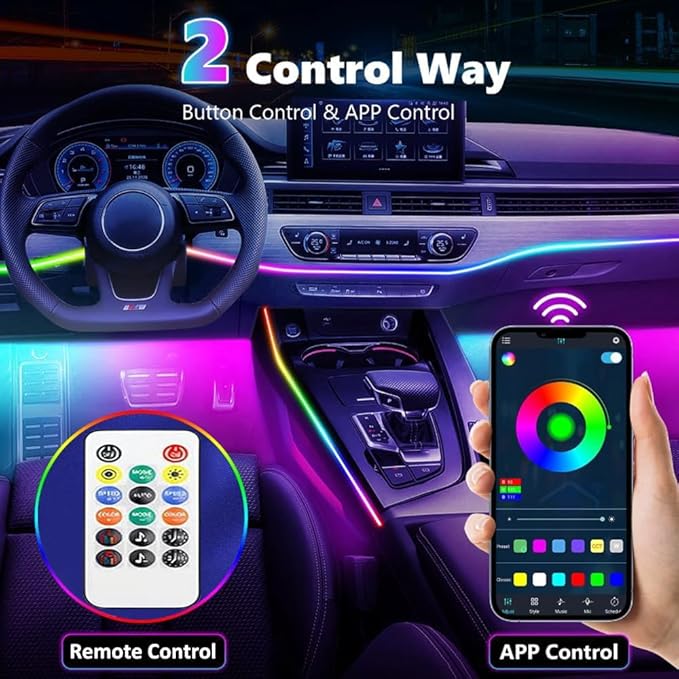 Interior Car LED Strip Lights,Acrylic LED Lights for Car with Dynamic Dreamcolor Chasing,175 inches 6 in 1 RGB Neon Strip Fiber Optic Ambient Lighting Kits with Remote APP, for Inside car Decorations