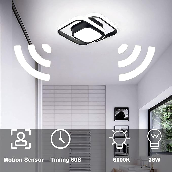Motion Sensor LED Ceiling Light Indoor, 36W Cool White Mount Motion Activated Light Fixture Modern Flush Mount Ceiling lamp for Closet Laundry Bathroom Hallway Stair Porch Basement. (2pack)