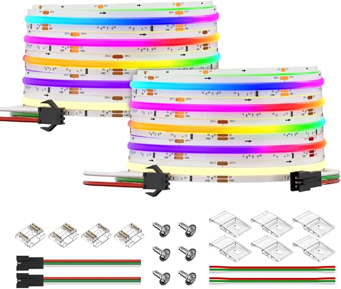 BTF-LIGHTING FCOB WS2814 IC RGBW 3000K COB LED Strip Flexible High Density Uniform Chasing Color LED Light 2X16.4FT Total 32.8FT DC24V 784LED/m 14IC/m 10mm Width(No Adapter or Controller)