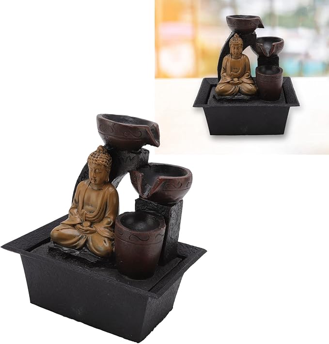 Buddha Water Flowing Synthetic Resin Waterfall Lights Home Office Desktop Serene Ambience Colorful Light Living Room Study Rustproof Weather Resistant