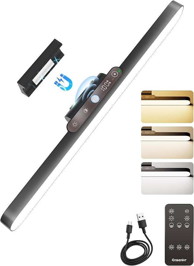 Upgraded Rechargeable Motion Sensor Light Bar, 2000mAh Dimmable Under Cabinet Lighting Wireless with Digital Battery Display, 130° Rotatable Magnetic Closet Lights, Remote Control Stick on Lights Dorm