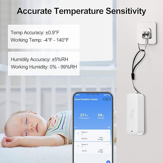 eMylo WiFi Thermometer Hygrometer 3 Pack, Smart Indoor Temperature Humidity Sensor with 2 IP65 Outdoor Sensors, App Alert, Data Export, 492ft Range, 2.4GHz Only for Home Greenhouse Monitoring