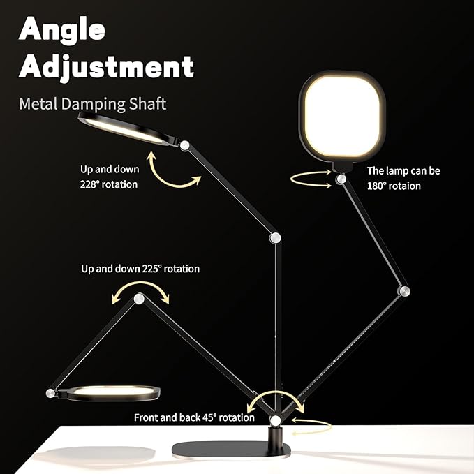 LED Desk Lamp for Home Office – Professional Eye-Caring Soft Diffused Light, Dimmable Desk Lamp with Adjustable Metal Swing Arm, Memory & Timer, Modern Anti-Glare Table Lamp
