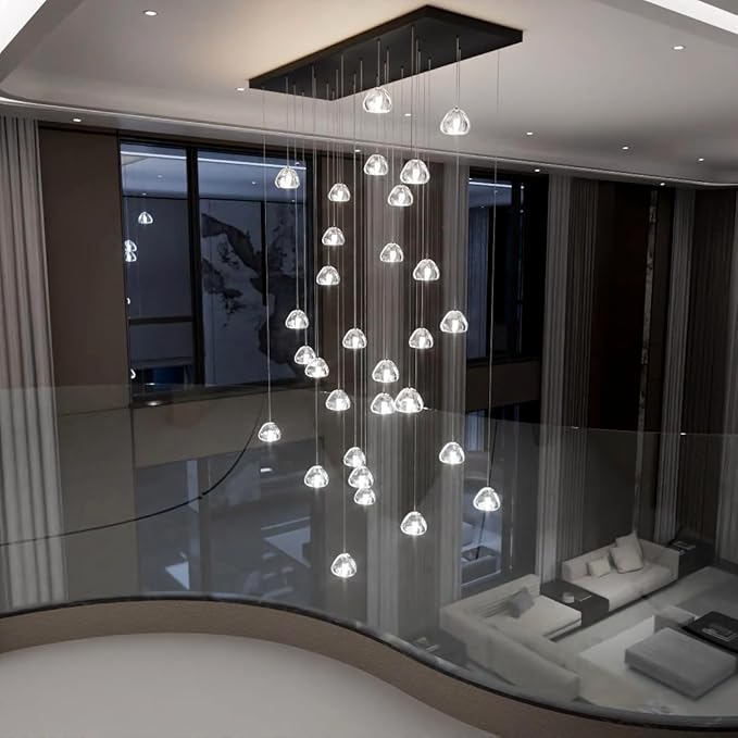 LED Chandeliers for Living Room Rectangular Light Dining Room Light Dimmable High Ceiling Pendant Lights Fixtures Lighting Chandelier for Foyer Entryway 2700K 6000K Lighting Large