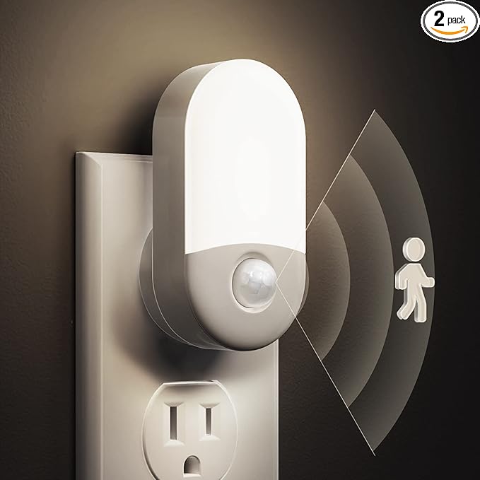 L LOHAS LED Motion Sensor Night Light, [2 Pack] Motion Activated Night Light, Daylight White, Adjustable Brightness, Motion Sensor Light Indoor Plug in for Nursery, Kids, Bedroom, Bathroom Nightlight