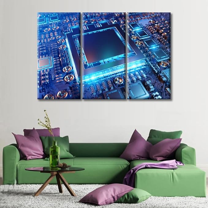 TUMOVO Computer Processors CPU Wall Art Motherboard Digital Chip Poster Artwork Wall Decor Living Room Chip Pictures Wall Decor for Bedroom Posters and Prints Framed Ready to Hang (42" Wx28 H)