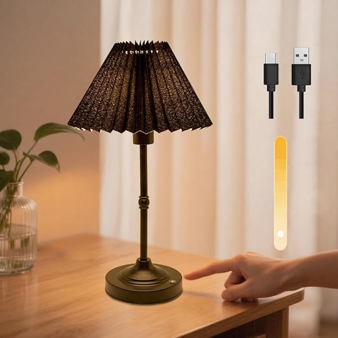 Cordless LED Table Lamp with Dimmer, Built-in Rechargeable Battery, 3-Level Brightness, Patio Table Lamp, Bedside Night Lamp, Ambient Light Desk Lamp for Home Decor Restaurant, Gift for Men