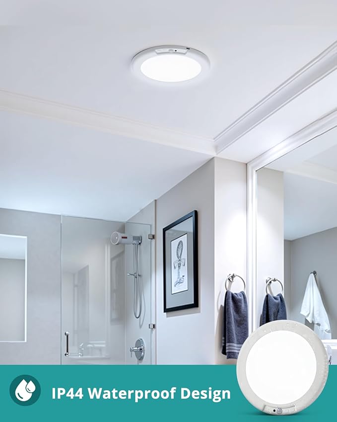wowatt Battery Operated Ceiling Light Rechargeable Ceiling Lights with Remote Wireless Shower Lighting 3000K 4500K 6500K 7.48in Dimmable Timing Overhead Light for Closet Shower Living Room(4 Pack)
