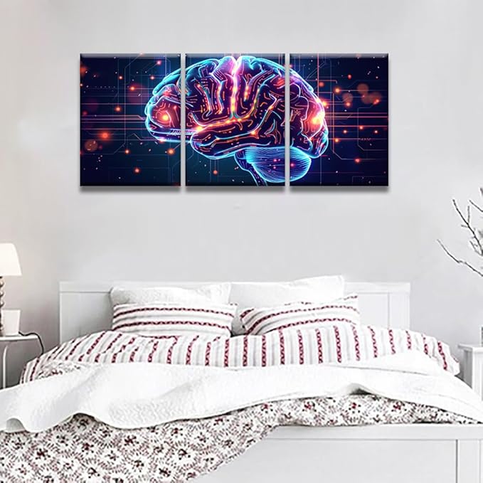 LSIUHWUWI Canvas Art Wall Decor for Bedroom AI Brain Cloud Networking Art Prints GPU, Crypto, AI Canvas Art Wall Painting Artwork for Walls Canvas Wall Decor Framed Ready to Hang 12x16inchx3