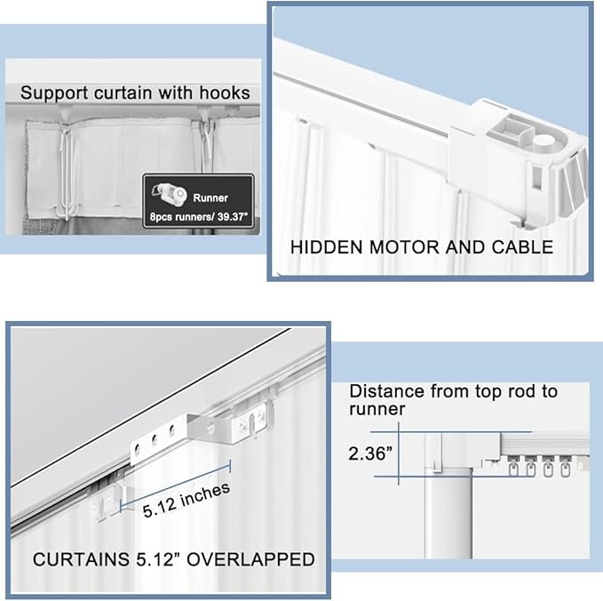 Celling Smart Curtains System, Electric Track with Adjustable Rail,Automatic Curtain Opener,Motorized Curtains Rods With Remote, Compatible with Alexa/Google Home (Up to 160in)