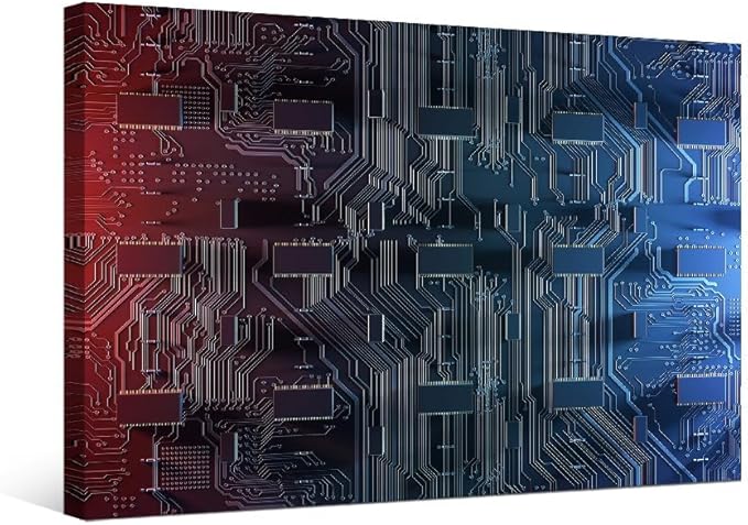 Digital Chip Canvas Wall Art CPU Concept House Decorations for Living Room Digital Dynamic Wallpaper Wall Art Paintings for Bedroom Office Home Decor Artwork Framed Easy to Hang 16X24 INCH